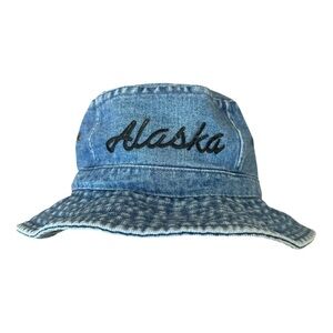 Blue Denim Bucket Hat Alaska Embroidered Patch L/XL